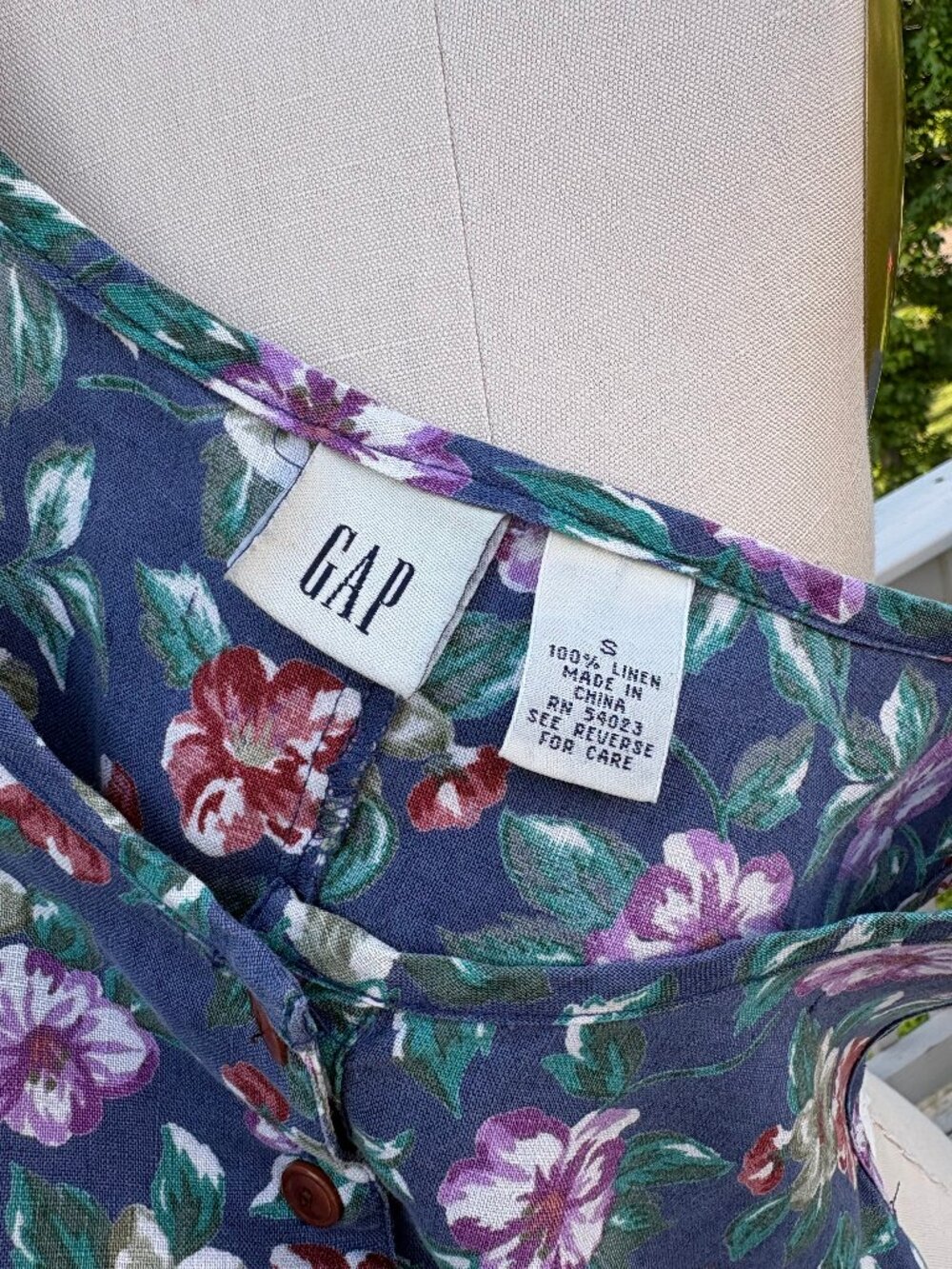 Vintage GAP 100% Linen Maxi Dress Small Floral 90s Y2K Cottagecore Dainty - Picture 8 of 9